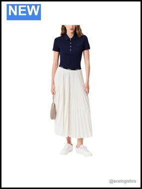 Pleated Long Skirt Elastic Waist Pull On Maxi Work